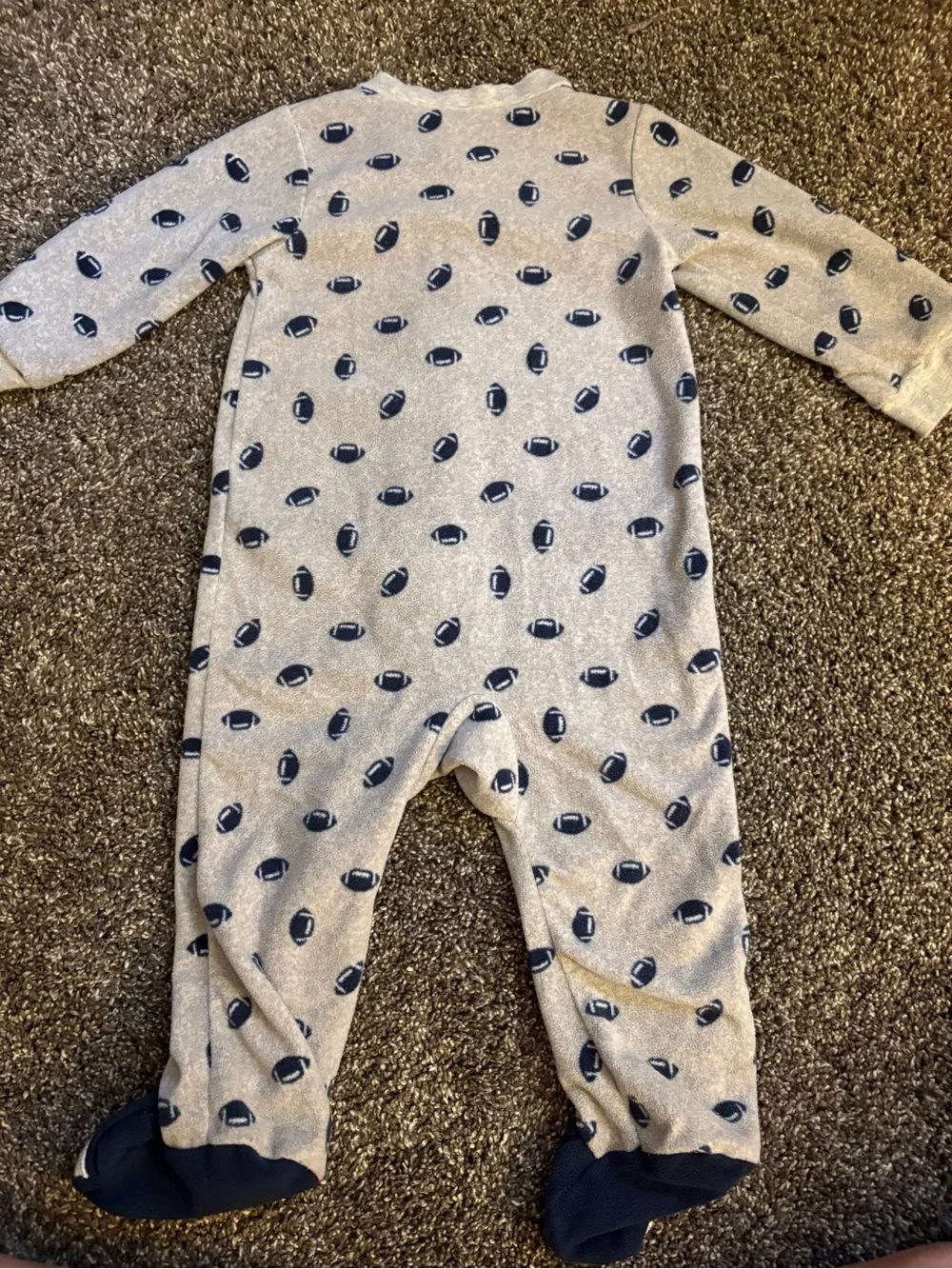 Carter's Gray Footed One-Piece with Navy Football Print